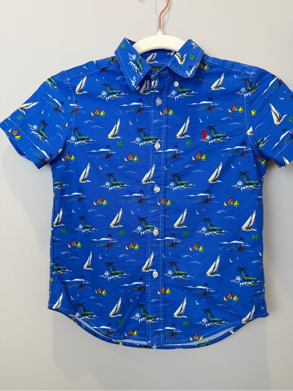 Polo Ralph Lauren Boys Size 6 Blue Nautical Sailboat Button-Down Shirt